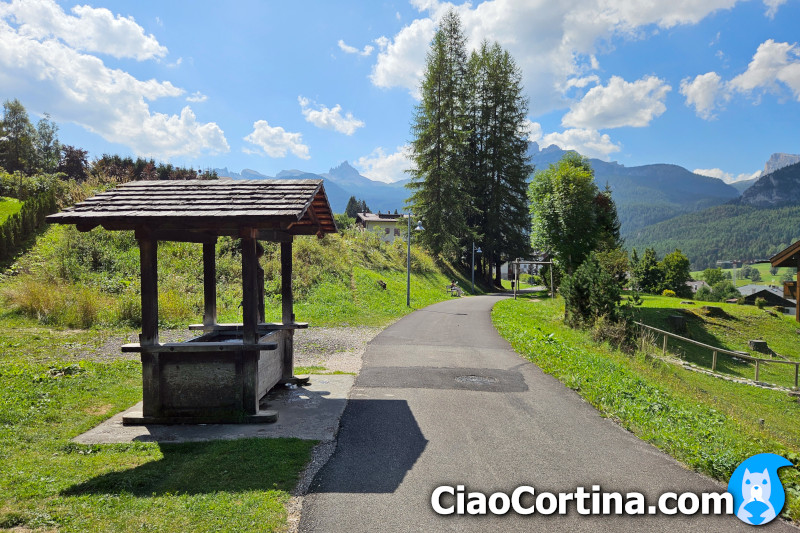 Fountain along the former Cortina Dolomites railway