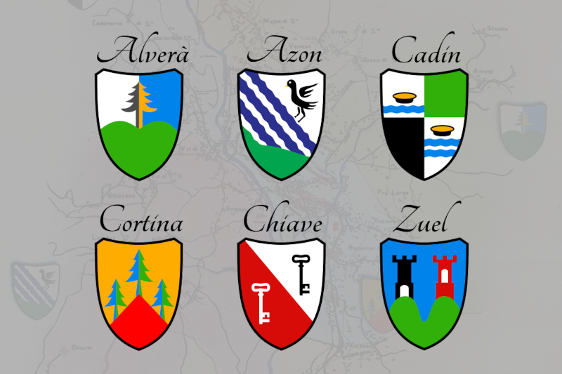 The logos of the six Sestieri d'Ampezzo